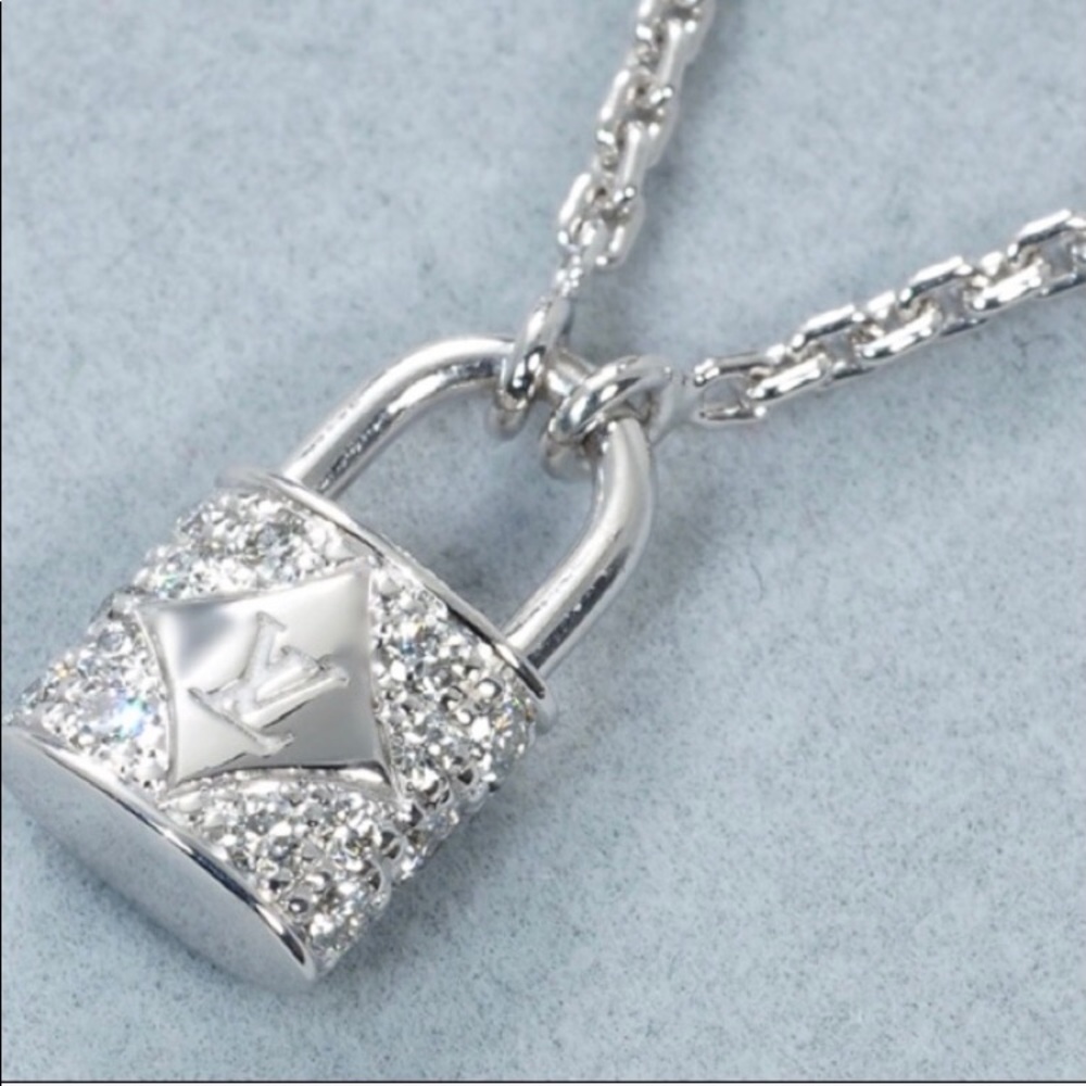 Louis Vuitton Pave Diamond Lock Pendant Necklace